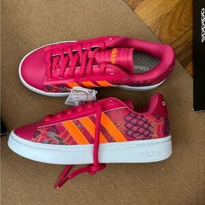 Adidas Pink and Orange Sneakers with Athletic Design